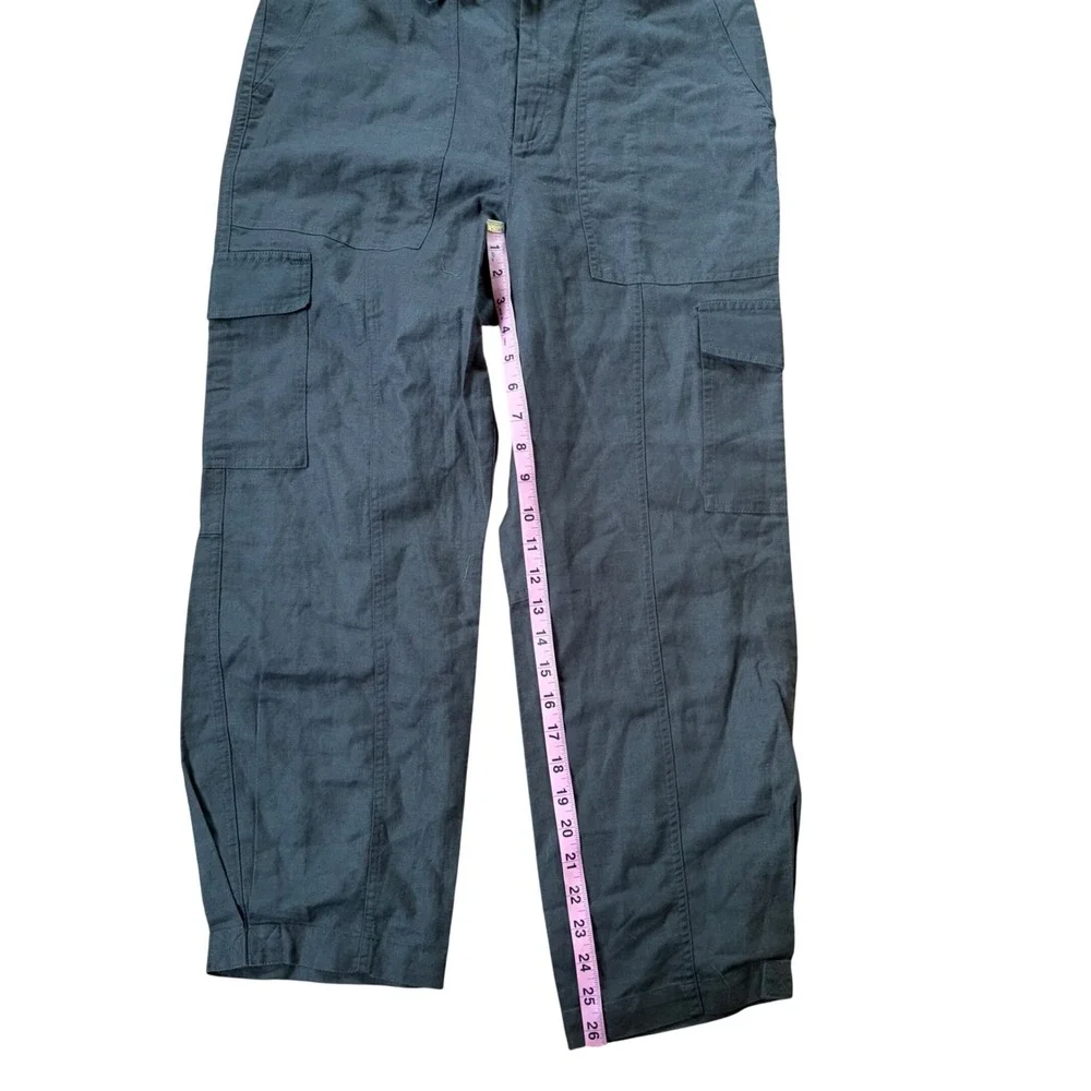 NWT Quince Organic Cotton Linen Ankle Cargo Pants D-Ring Belt Olive Green Medium
